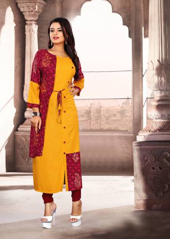 Celebrate This Festive Season With Beauty And Comfort Wearing This Designer Readymade Kurti In Musturd Yellow And Maroon Color Fabricated On Khadi Cotton. This Kurti Is Beautified With Prints. Also It Light Weight And Easy To Carry All Day Long. 