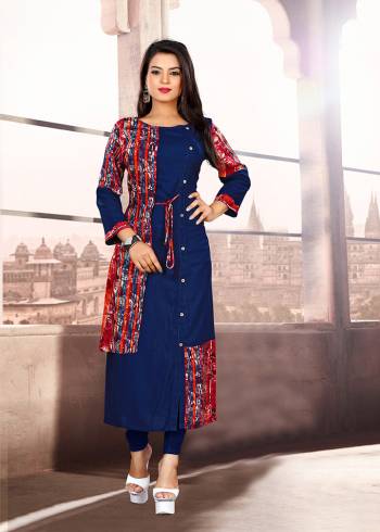 For Your College, Home Or Work Place, This Kurti Is Suitable For All. Grab This Readymade Kurti In Navy Blue Color Fabricated On Khadi Cotton Beautified With Prints. 