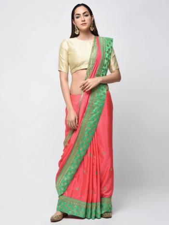 Shine Bright In This Designer Old Rose Pink Colored Saree Paired With Cream Colored Blouse. This Saree And Blouse Are Fabricated On Art Silk Beautified With Attractive Embroidered Butti. 