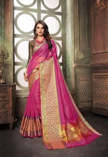 Celebrate This Festive Season With Beauty And Comfort With This Designer Saree In Dark Pink Color Paired With Contrasting Maroon Colored Blouse. This Saree Is Fabricated On Cotton Silk Paired With Art Silk Fabricated Blouse