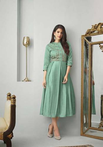 New Shade Is Here To Add Into Your Wardrobe With This Designer Readymade Kurti In Aqua Green Color Fabricated On Cotton Slub. Also It Is Available In All Regular Sizes. Buy Now.