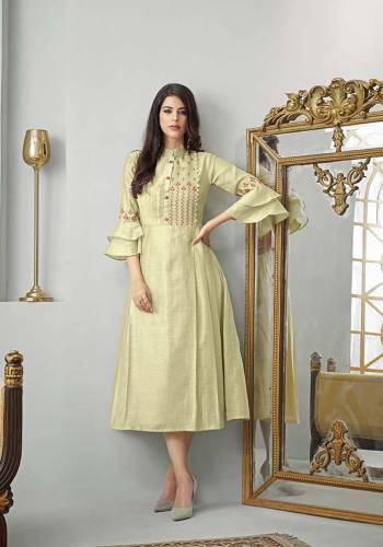 Flaunt Your Rich And Elegant Taste Wearing This Designer Readymade Kurti In Cream Color Fabricated On Cotton Slub. It Is Beautified With Minimal Thread Work Giving It A Rich Subtle Look. 