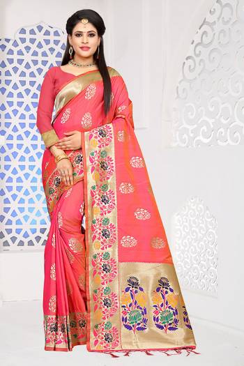 Look Pretty In This Designer Silk Based Saree In Dark Pink Color Paired With Dark Pink Colored Blouse. This Saree And Blouse Are Fabricated On Art Silk Beautified With Weave All Over It. 