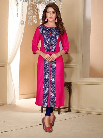 Beight And Appealing Color IS Here With This Readymade Kurti In Dark Pink Color Fabricated On Rayon Beautified With Prints. 