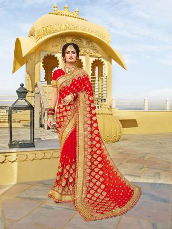 Celebrate This Festive Season With Beauty And Comfort Wearing This Attractive Looking Saree In Red Color Paired With Red Colored Blouse. This Heavy Embroidered Saree Is Fabricated On Georgette Paired With Art Silk Fabricated Blouse. Buy This Saree Now.