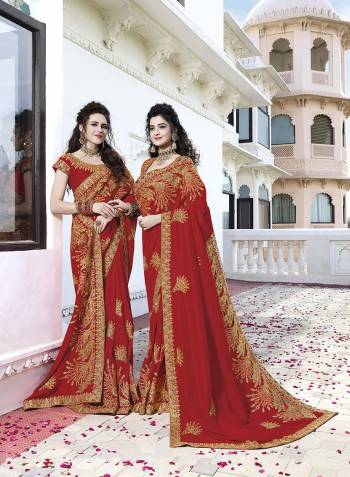 For A Proper Traditional Look, Grab This Very Beautiful Heavy Designer Saree In Red Color Paired With Red Colored Blouse. This Saree Is Soft Silk Based Paired With Art Silk Fabricated Blouse. 