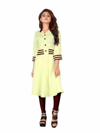 Add This Very Pretty Readymade Kurti To Your Wardrobe For Casual Or Semi-Casual Wear. This Kurti Is Suitable For College, Work Place, Etc. It IS Light Weight And Easy To Carry All Day Long. Buy This Pretty Kurti Now.