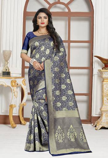 Enhance Your Personality Wearing This Designer Saree In Navy Blue Colored Saree Paired With Navy Blue Colored Blouse. This Saree And Blouse are Fabricated on Art Silk Which gives A Rich Look To Your Personality. Buy This Saree Now.