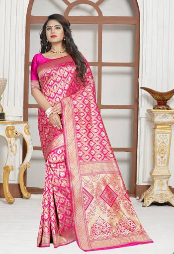 Shine Bright Wearing This Attractive Looking Rani Pink Colored Silk Based Saree Paired With Rani Pink Colored Blouse. It Is Beautified With Heavy Weave And Also Its Easy To Carry All Day Long. 