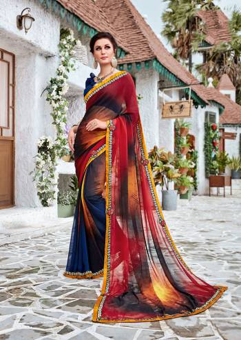 Add This Pretty Saree To Your Wardrobe For Casuals Or Semi-Casuals. This Saree And Blouse Are Georgette Based Which Is Light Weight, Soft Towards Skin And Esnures Superb Comfort. Buy This Saree Now.