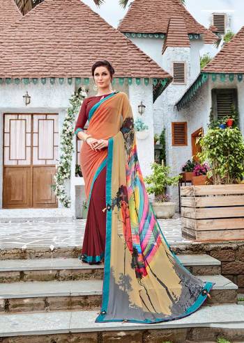 Add This Pretty Saree To Your Wardrobe For Casuals Or Semi-Casuals. This Saree And Blouse Are Georgette Based Which Is Light Weight, Soft Towards Skin And Esnures Superb Comfort. Buy This Saree Now.