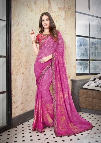Go With The Shades Of Pretty Pink With This Printed Saree In Pink Color Paired With Old Rose Pink Colored Blouse. This Saree Is Fabricated On Georgette Paired With Art Silk Fabricated Blouse. It Is Beautified With Pretty Floral Prints All Over. Buy Now.