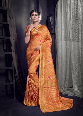 Celebrate This Festive Season With Heavy Weaved Designer Saree In Orange Color Paired With Orange Colored Blouse. This Saree And blouse Are Fabricated On Art Silk Beautified With Weave. 