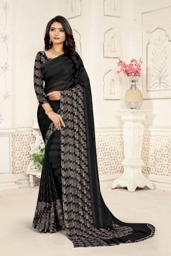 Get Ready For This Summer With This Pretty Light Weight Saree In Black Color. This Saree And Blouse are Georgette Based Which Is Soft Towards Skin And Easy To Carry All Day Long. Buy This Saree Now.