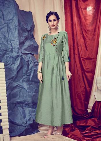 Get For The Upcoming Festive Season With This Readymade Kurti In Mint Green Color. This Pretty Kurti Is Beautified With Minimal Hand Work And Available In All Regular Sizes. 