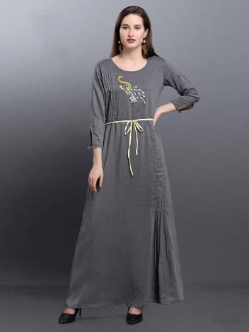 Rich And Elegant Looking Designer Readymade Kurti Is Here In Grey Color Fabricated On Muslin. This Pretty Kurti Is Beautified With Hand Work And Tucks Pattern. 