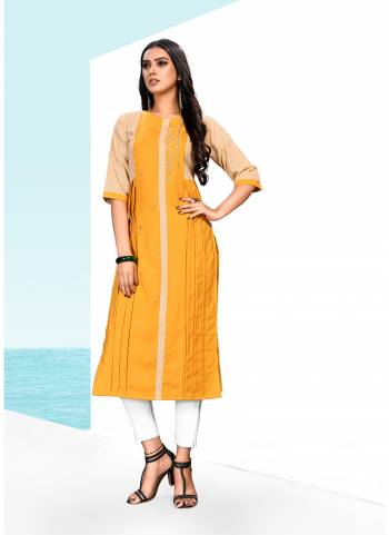 Celebrate This Festive Season With Beauty And Comfort Wearing this Readymade Kurti In Musturd Yellow Color Fabricated On Khadi Cotton. It Is Beautified With Thread Work And Light Weight And Easy To Carry All day Long. 