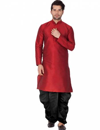 Grab This Royal Set Of Dhoti Kurta For Men's Wear In Maroon And Cream Color. This Readymade Pair Is Fabricated On Cotton Silk Which Gives A Rich Look To Your Personality. Also Its Is Available In All Sizes, Choose As Per Your Desired Fit And Comfort. Its Fabric Is Rich In Class And Durable. Buy Now.