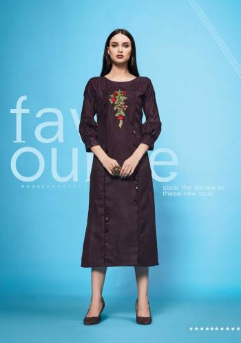 Dark Shade Is Here With This Designer Readymade Kurti In Dark Wine Color Fabricated On Cotton Slub, This Kurti Is Beautified With Thread Work And Available In All Regular Sizes. Buy Now.