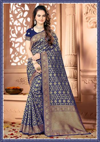 Celebrate This Festive Season Wearing This Rich And Elegant Looking Heavy Woven Saree In Navy Blue Color Paired With Navy Blue Colored Blouse. This Saree And Blouse are Fabricated On Art Silk Beautified With heavy Weave. Buy Now.