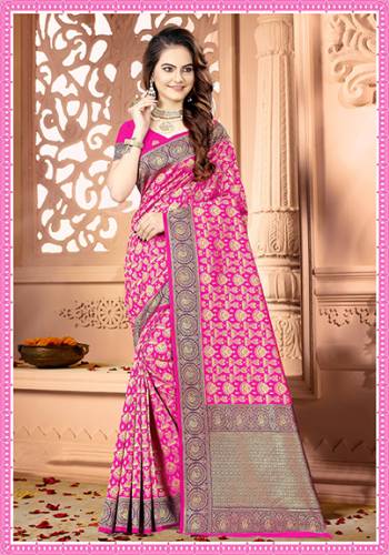 Celebrate This Festive Season Wearing This Rich And Elegant Looking Heavy Woven Saree In Rani Pink Color Paired With Rani Pink Colored Blouse. This Saree And Blouse are Fabricated On Art Silk Beautified With heavy Weave. Buy Now.