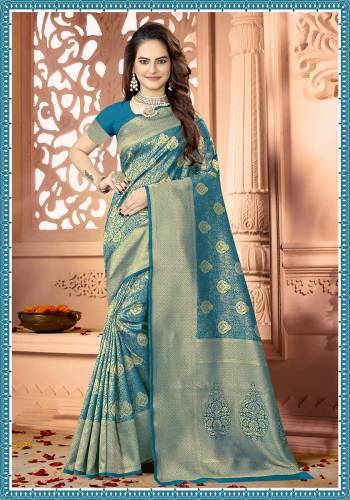 Celebrate This Festive Season Wearing This Rich And Elegant Looking Heavy Woven Saree In Blue Color Paired With Blue Colored Blouse. This Saree And Blouse are Fabricated On Art Silk Beautified With heavy Weave. Buy Now.