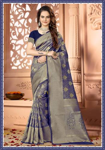 Celebrate This Festive Season Wearing This Rich And Elegant Looking Heavy Woven Saree In Navy Blue Color Paired With Navy Blue Colored Blouse. This Saree And Blouse are Fabricated On Art Silk Beautified With heavy Weave. Buy Now.