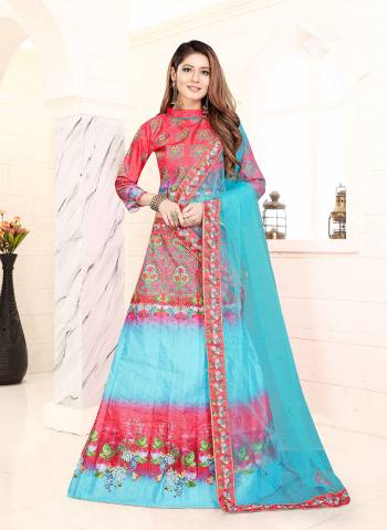 Grab This Beautiful Digital Printed Designer Lehenga Choli In Pink And Blue Color. This Pretty Lehenga Choli Is Fabricated On Art Silk Paired With Net Fabricated Dupatta. It Is Beautified With Digital Print And Stone Work. 