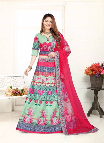 Go Colorful With This Very Pretty Designer Lehenga Choli In Light Green And Dark Pink Color Fabricated On Art Silk. Its Dupatta IS Fabricated On Net Beautified Stone Work And Lace Border. Buy This Lehenga Choli Now.