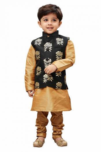 Get Your Cute Little Kids This Amazing Pair Of Kurta Pyjama With Modi\Nehru Style Jacket For The Upcoming Festive And Wedding Season. This Pair Of Kurta And Pyjama Are Fabricated On Cotton Silk Paired With Jacquard Silk Fabricated Jacket. It Is Available In All Sizes As Per Age Group. Buy Now.