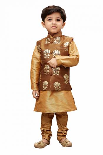 Get Your Cute Little Kids This Amazing Pair Of Kurta Pyjama With Modi\Nehru Style Jacket For The Upcoming Festive And Wedding Season. This Pair Of Kurta And Pyjama Are Fabricated On Cotton Silk Paired With Jacquard Silk Fabricated Jacket. It Is Available In All Sizes As Per Age Group. Buy Now.