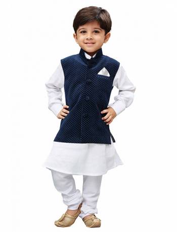 Get Your Cute Little Kids This Amazing Pair Of Kurta Pyjama With Modi\Nehru Style Jacket For The Upcoming Festive And Wedding Season. This Pair Of Kurta And Pyjama Are Fabricated On Cotton Paired With Velvet Fabricated Jacket. It Is Available In All Sizes As Per Age Group. Buy Now.