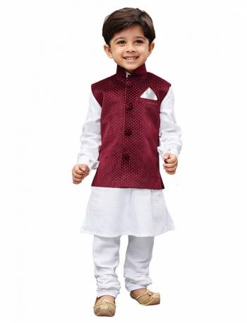 Get Your Cute Little Kids This Amazing Pair Of Kurta Pyjama With Modi\Nehru Style Jacket For The Upcoming Festive And Wedding Season. This Pair Of Kurta And Pyjama Are Fabricated On Cotton Paired With Velvet Fabricated Jacket. It Is Available In All Sizes As Per Age Group. Buy Now.