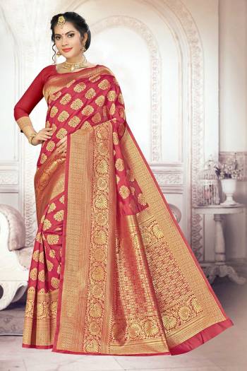 Celebrate This Festive Season Wearing This Rich And Elegant Looking Heavy Woven Saree In Red Color Paired With Red Colored Blouse. This Saree And Blouse are Fabricated On Art Silk Beautified With heavy Weave. Buy Now.