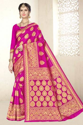 Flaunt Your Rich And Elegant Taste In This Designer Silk Based Saree In Rani Pink Color. This Saree And Blouse Are Fabricated On Banarasi Art Silk Beautified With Weave All Over. This Saree Is Light Weight And Easy To Carry All Day Long