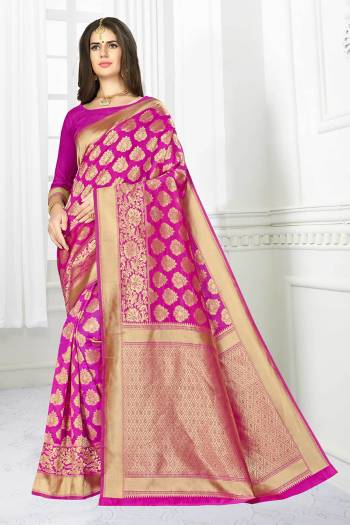 Flaunt Your Rich And Elegant Taste In This Designer Silk Based Saree In Rani Pink Color. This Saree And Blouse Are Fabricated On Banarasi Art Silk Beautified With Weave All Over. This Saree Is Light Weight And Easy To Carry All Day Long