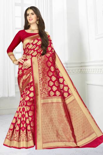 Celebrate This Festive Season Wearing This Rich And Elegant Looking Heavy Woven Saree In Red Color Paired With Red Colored Blouse. This Saree And Blouse are Fabricated On Art Silk Beautified With heavy Weave. Buy Now.