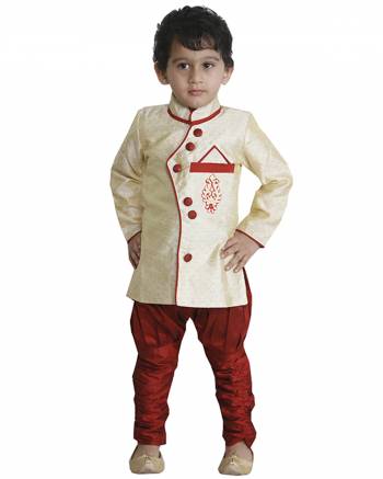 This Festive Season Give Your Child A Cute Traditional Look Wearing This Designer Readymade Sherwani Which Is Cotton Silk Based. Its Fabric Has Rich Feel And Light In Weight, Also It Is Available In All Sizes. Choose As Per The Desired Fit And Comfort. Buy Now.