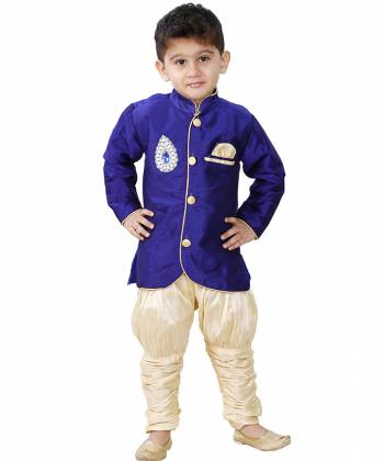 This Festive Season Give Your Child A Cute Traditional Look Wearing This Designer Readymade Sherwani Which Is Cotton Silk Based. Its Fabric Has Rich Feel And Light In Weight, Also It Is Available In All Sizes. Choose As Per The Desired Fit And Comfort. Buy Now.