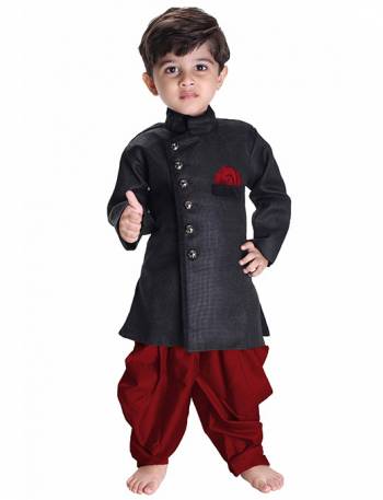 This Festive Season Give Your Child A Cute Traditional Look Wearing This Designer Readymade Sherwani Which Is Cotton Silk Based. Its Fabric Has Rich Feel And Light In Weight, Also It Is Available In All Sizes. Choose As Per The Desired Fit And Comfort. Buy Now.