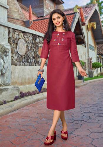 Shine Bright Wearing This Readymade Kurti In Magenta Pink Color Fabricated On Cotton. It Is Beautified With Minimal Thread Work. Buy This Pretty Kurti Now.