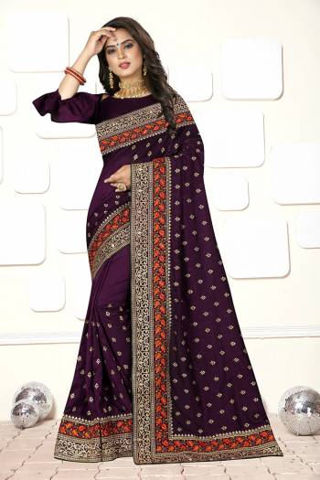 Here Is A Very Pretty Heavy Designer Saree For In Wine Color For The Upcoming Wedding And Festive Season. This Saree And Blouse Are Fabricated On Art Silk Beautified With Heavy Thread And Jari Embroidery. This Kashmiri Style Embroidery And Rich Fabric Will Earn You Lots Of Compliments From Onlookers.