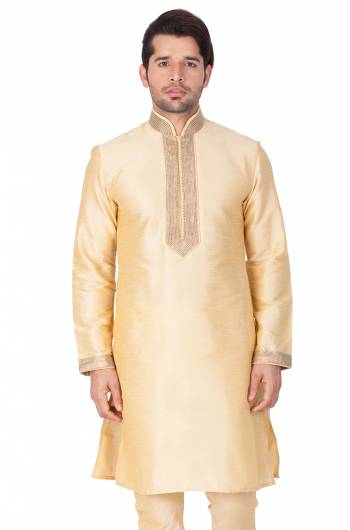 Grab This Amazing Readymade Kurtas For Men Fabricated On Cotton Silk.?This Kurta Is Suitable For Festive Wear Or Any Wedding Functions. It Is Light In Weight and Can Be Paired With Any Kind Of Bottom Like Chudidar, Pyjama Or Even Denims. Its Fabric Gives A Rich Look To Your Personality And Ensures Superb Comfort All Day Long. Avialable In All Sizes. Buy Now.