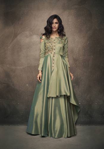 Flaunt Your Rich And Elegant Taste In This New And Unique Shade Wearing This Readymade Gown In Mint Green Color Fabricated On Satin Silk. This Pretty Gown Has Pretty Unique Pattern With Attractive Embroidery. Buy Now.