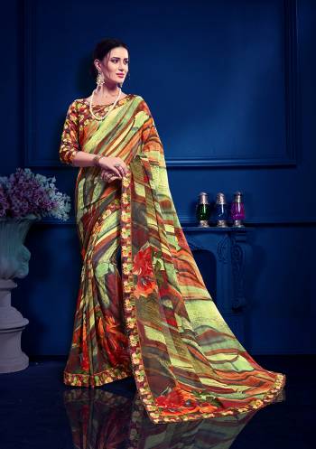 Go Colorful With This Pretty Multi Colored Saree Paired With Multi Colored Blouse. This Saree Is Fabricated On Georgette Paired With Art Silk Fabricated Blouse. Saree and Blouse Are Beautified With Floral And Abstract Prints All Over. 