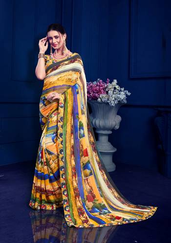 Go Colorful With This Pretty Multi Colored Saree Paired With Multi Colored Blouse. This Saree Is Fabricated On Georgette Paired With Art Silk Fabricated Blouse. Saree and Blouse Are Beautified With Floral And Abstract Prints All Over. 