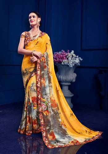 Go Colorful With This Pretty Yellow And Grey Colored Saree Paired With Multi Colored Blouse. This Saree Is Fabricated On Georgette Paired With Art Silk Fabricated Blouse. Saree and Blouse Are Beautified With Floral And Abstract Prints All Over. 