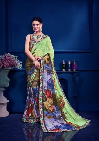 For Youe Semi-Casuals, Grab This Printed Saree In Light Green And Multi Color Paired With Multi Colored Blouse. This Saree Is Georgette Based Paired With art Silk Fabricated Blouse. Its Fabric Is Light Weight And Easy To Carry All Day Long. 