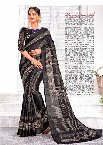 For A Bold And Beautiful Look, Grab This Saree In Black Color Paired With Black Colored Blouse. This Saree And Blouse are Linen Silk Based Which IS Soft Towards Skin And Easy To Carry all Day Long. 