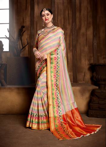 Rich And Elegant Looking Silk Based Saree Is Here In Multi Color With Subtle Shades. This Saree And Blouse Are Fabricated On Banarasi Art Silk Beautified With Weaved Border. Buy Now.